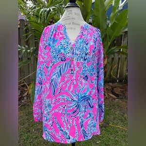 Lilly Pulitzer silk Elsa blouse size XL EUC